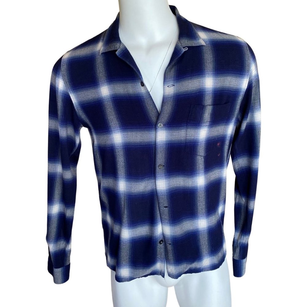 VINCE Camp Collar Plaid Blue